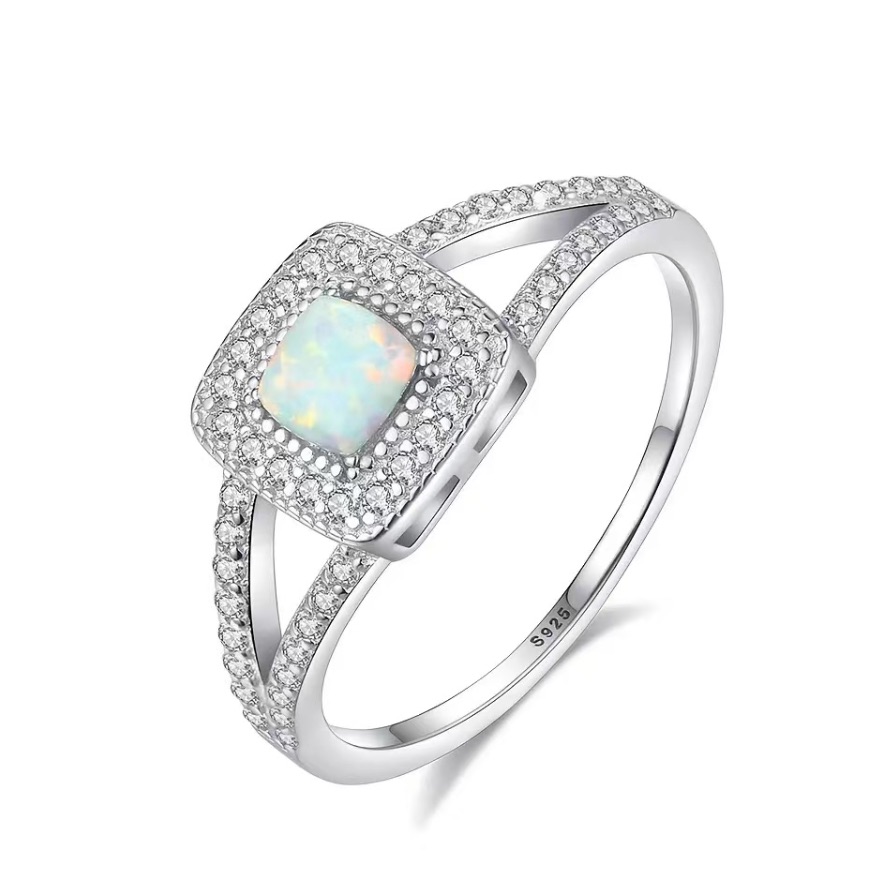 925 Sterling Opal Ring With Zircon Gemstone Inlaid Finish